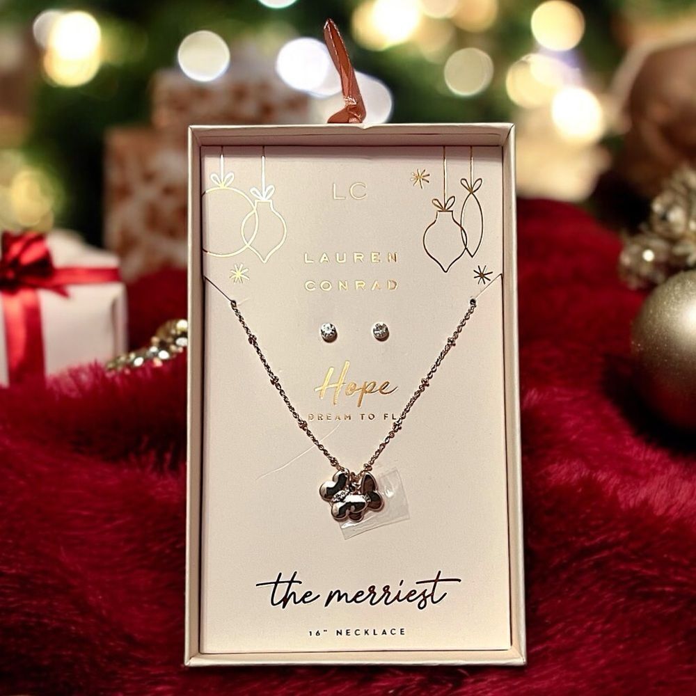 LC Lauren Conrad Hope Christmas Ornament Necklace And Earrings Set